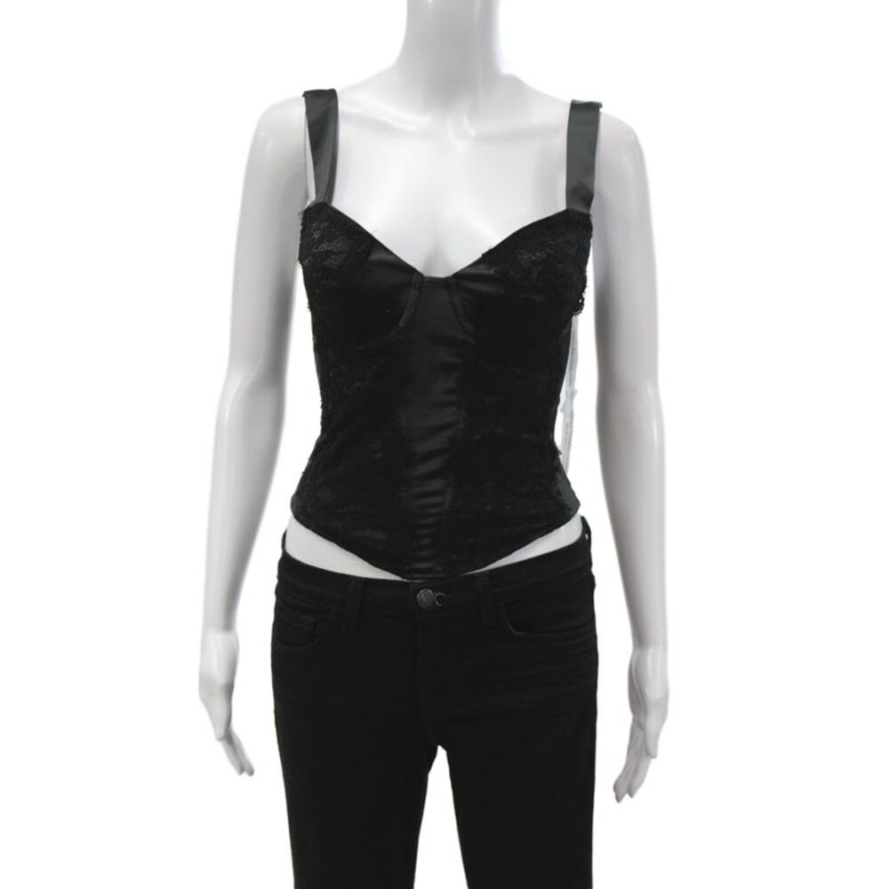 OW Collection Women's Satin Lace Up Belted   Corset Black Size XS